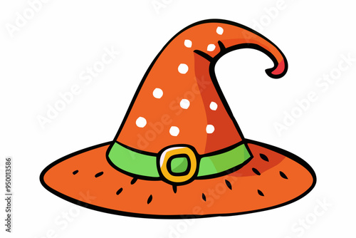 Witch hat isolated on a white background. Wizard pointed hat. Concept of Magic Accessory, Halloween, Fantasy Garment, Colorful Illustration. Print, design element.