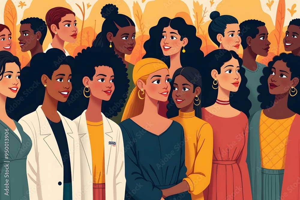Vibrant Stylized Illustration of Diverse Group Standing Together, Emphasizing Unity and Inclusion Vibrant Stylized Illustration of Diverse Group Standing Together, Emphasizing Unity and Inclusion