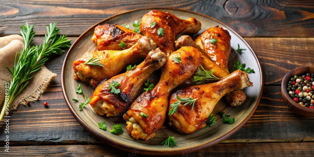 Juicy roasted or grilled chicken drumsticks served on a plate, chicken, drumsticks, roasted, grilled, juicy, succulent, meat, delicious Juicy roasted or grilled chicken drumsticks served on a plate, chicken, drumsticks, roasted, grilled, juicy, succulent, meat, delicious