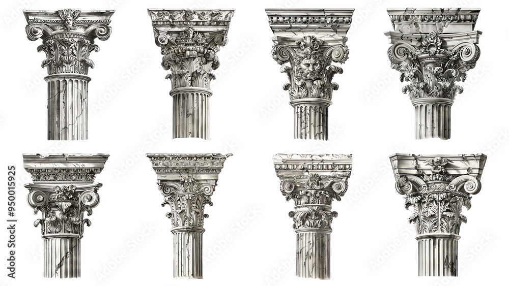 Obraz premium PNG vintage corinthian illustration design element set, transparent background