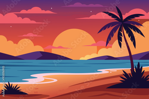 Beach Sunset Vector Art