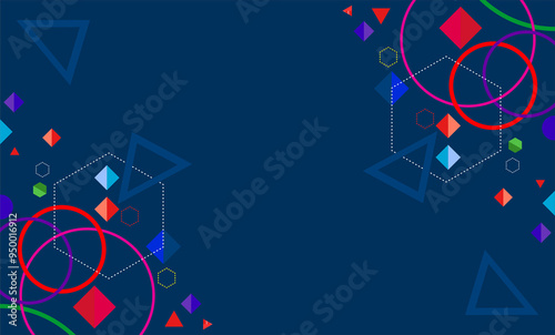 Abstract Dark blue background with a geometric pattern of circles and triangle shapes.