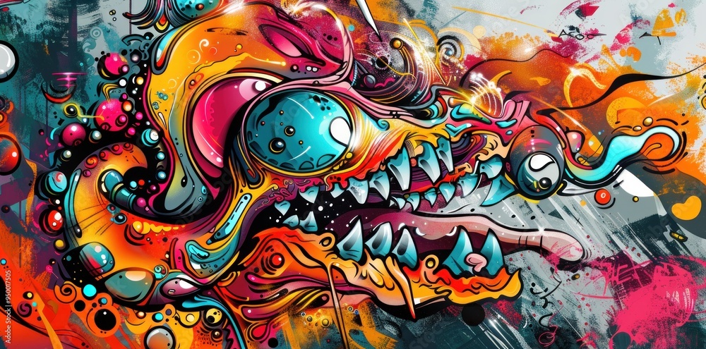 Abstract Graffiti Art with a Ferocious Creature Abstract Graffiti Art with a Ferocious Creature