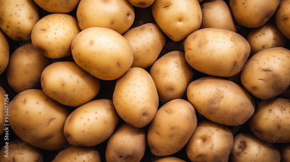 Pile of fresh potatoes on sale in vegetable stand display at supermarket show organic food. Neural network ai generated art Pile of fresh potatoes on sale in vegetable stand display at supermarket show organic food. Neural network ai generated art