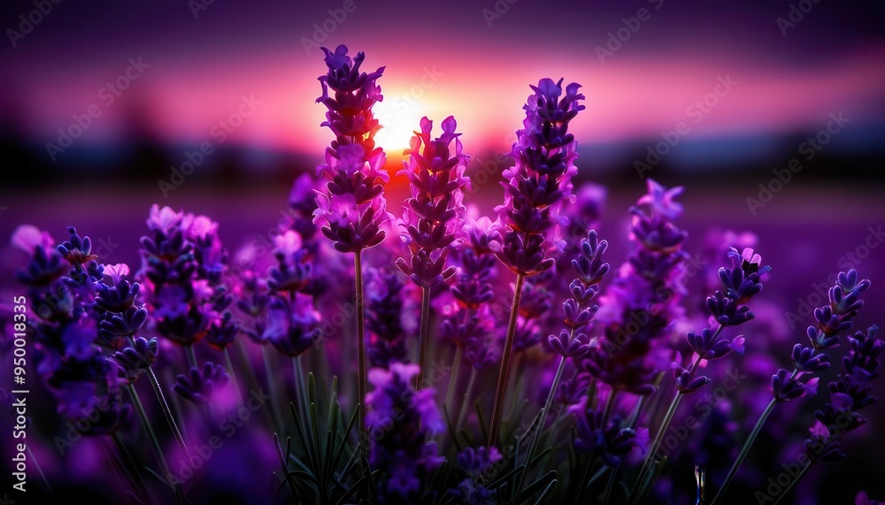 Naklejka premium Lavender field in full bloom, vibrant and aromatic, Botanical, Soft purples, Photograph, Floral beauty
