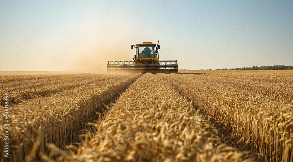 Fototapeta premium harvest Wheat Time : Combine Harvester in Ripe Wheat Field during wheat crop Harvest, moisson, , Agriculture 
