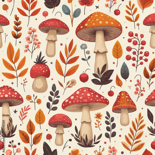 seamless pattern with mushrooms