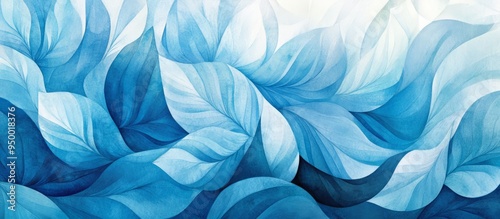 Abstract background of blue watercolor leaves creating a flowing movement