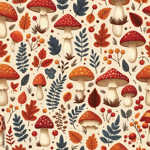 seamless pattern with mushrooms