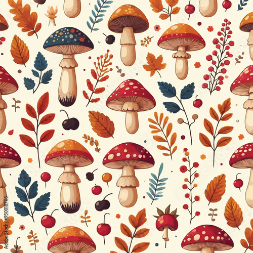 seamless pattern with mushrooms