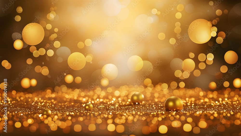 Golden Glitter Background: A shimmering golden backdrop with sparkling bokeh lights and scattered gold orbs, perfect for elegant presentations, product displays, and celebratory designs. Golden Glitter Background: A shimmering golden backdrop with sparkling bokeh lights and scattered gold orbs, perfect for elegant presentations, product displays, and celebratory designs.