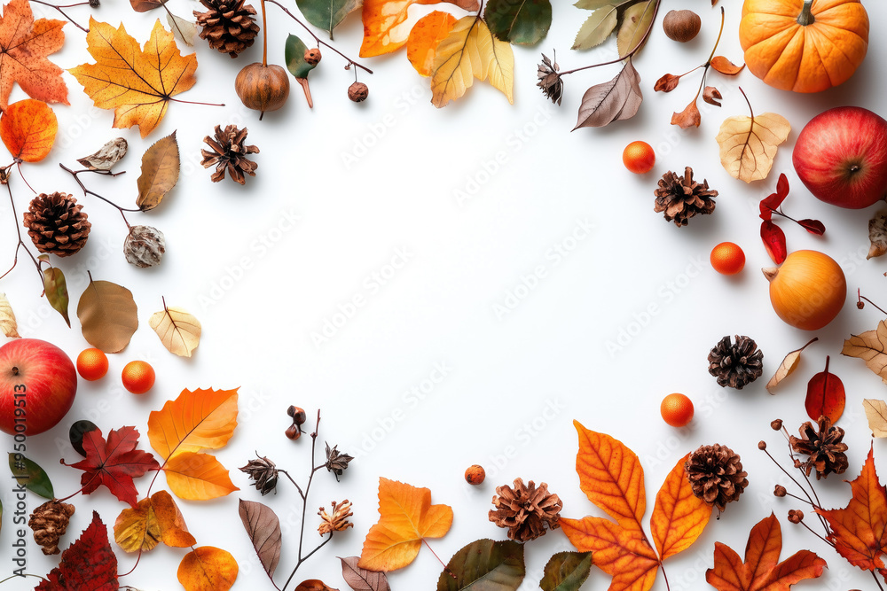 Obraz premium Colorful Autumn Fruits and Vegetables Frame Border Background - Space for Text
