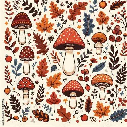 seamless pattern with mushrooms
