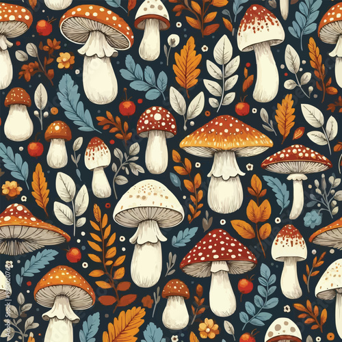 seamless pattern with mushrooms