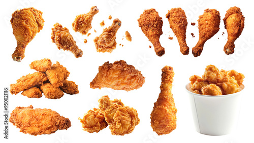 PNG fried chicken design element set, transparent background