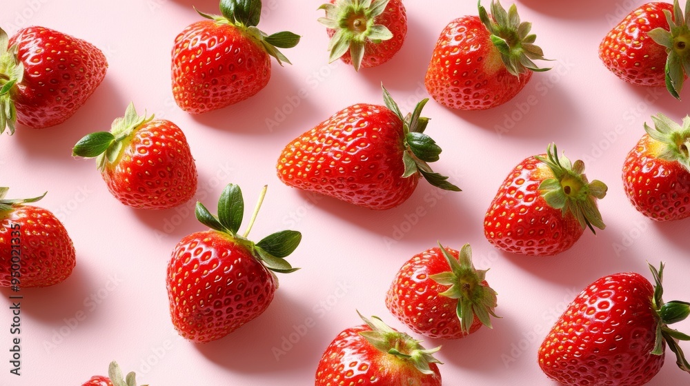 Fresh Red Strawberries on a Pastel Pink Background, a Vibrant and Delightful Display of Summery Fruit