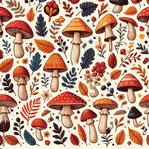 seamless pattern with mushrooms