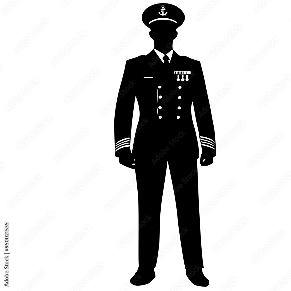 Silhouette vector illustration naval admiral, navy officer Silhouette vector illustration naval admiral, navy officer