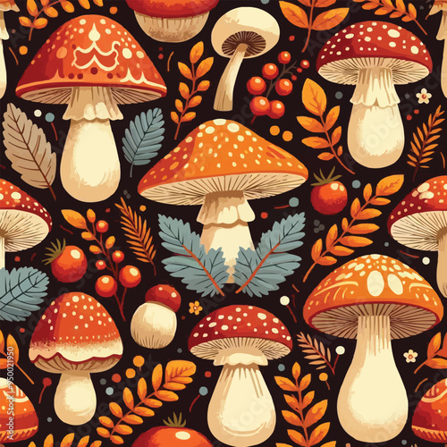 seamless pattern with mushrooms