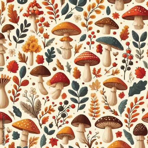 seamless pattern with mushrooms