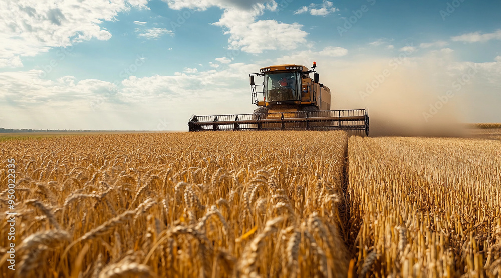 Fototapeta premium harvest Wheat Time : Combine Harvester in Ripe Wheat Field during wheat crop Harvest, moisson, , Agriculture 