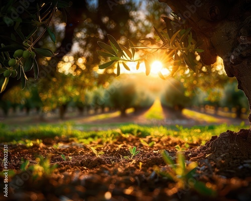 Wallpaper Mural Olive grove with sunlight filtering through, serene and abundant, Rustic, Soft greens, Photograph, Orchard beauty Torontodigital.ca