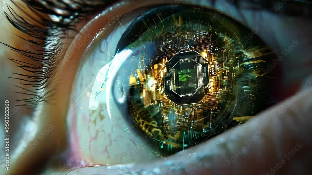 Binary circuit board future technology, human eye technology pupil close-up