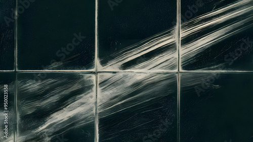 Dark Tiles, Light Streaks: Abstract texture of polished black tiles intersected by diagonal streaks of white light.  photo