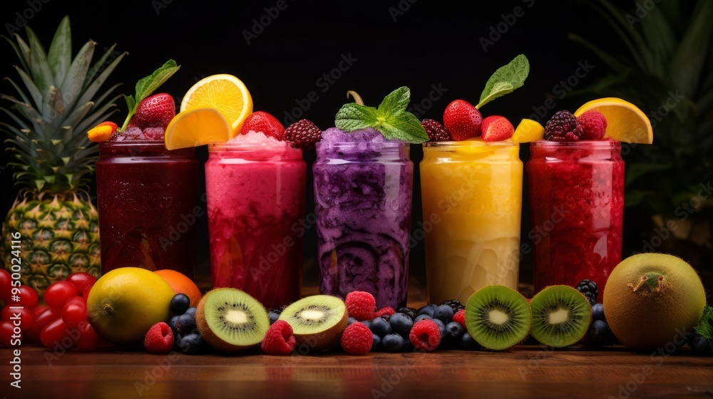 Citrus fruit juices, fresh and smoothies, food background. Neural network ai generated art Citrus fruit juices, fresh and smoothies, food background. Neural network ai generated art