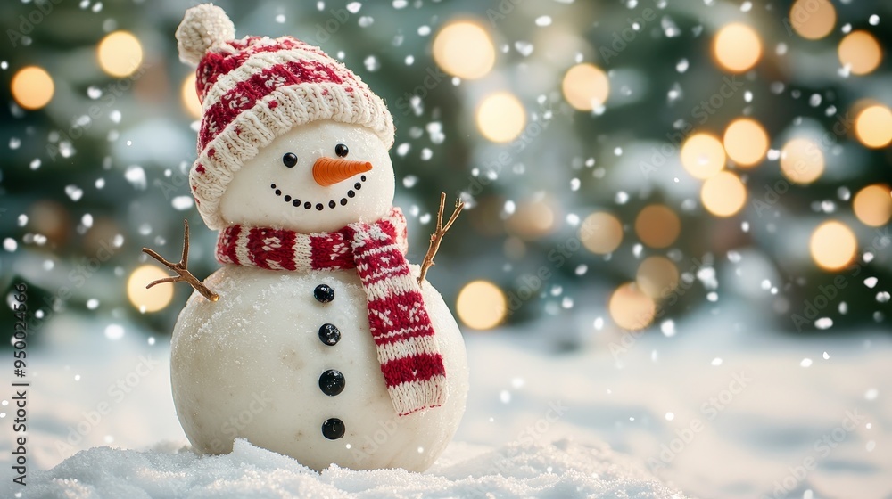 Fototapeta premium cute and cheerful snowman in winter. christmas decoration