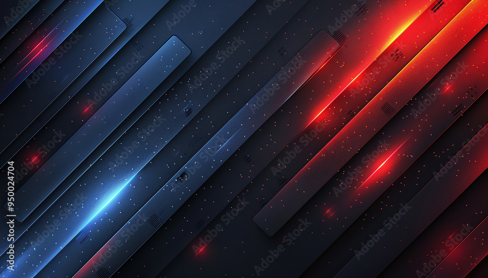 Abstract High-Tech Background with Red and Blue Metallic Stripes