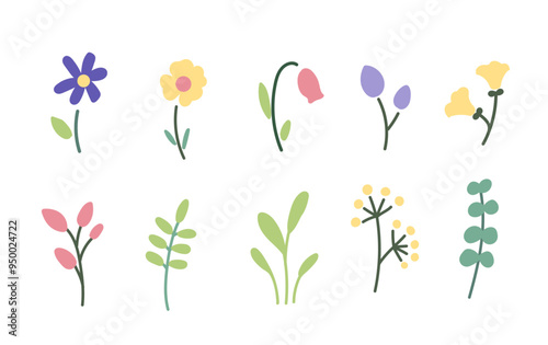 Cute flowers illustration for kids and decoration. isolated