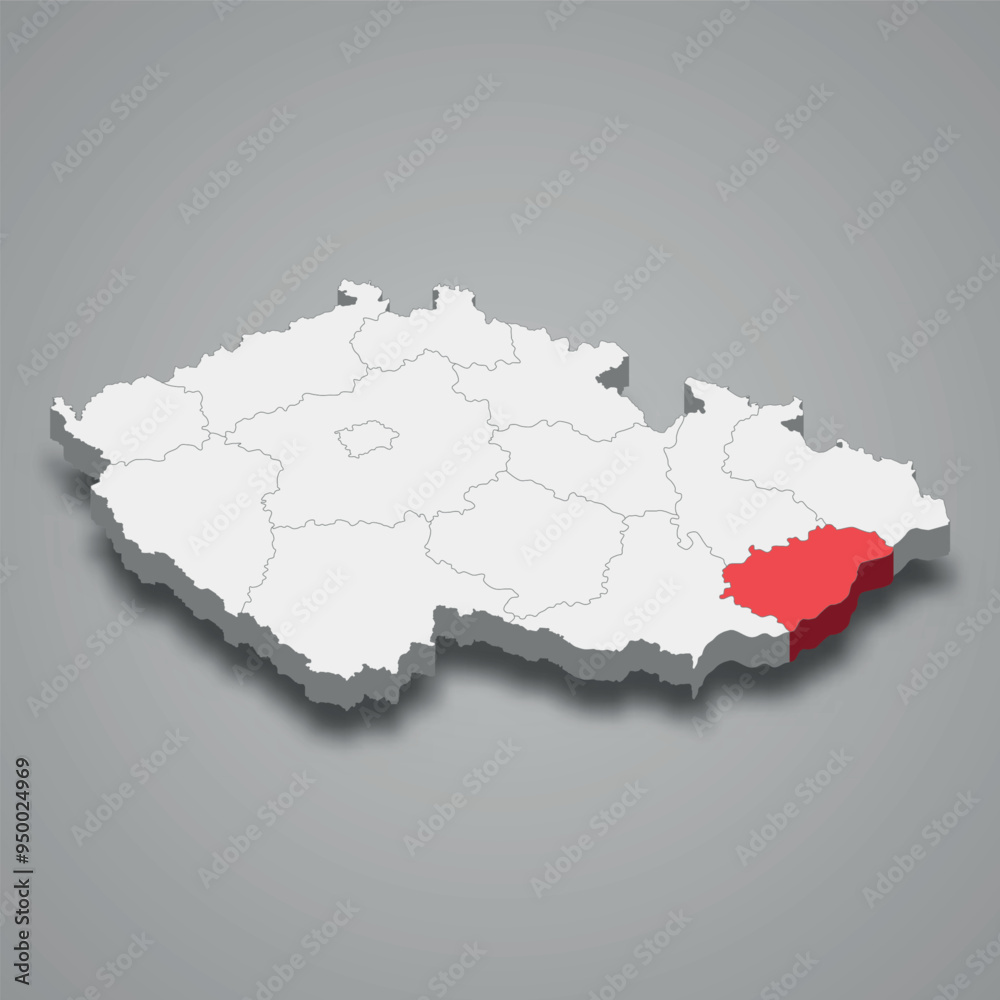 Fototapeta premium Zlin region location within Czech Republic 3d map