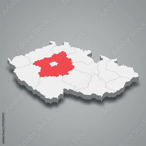 Central Bohemia region location within Czech Republic 3d map