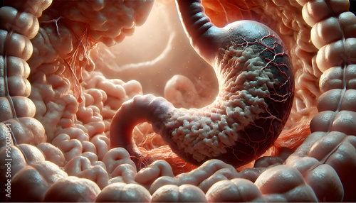 Inside abdomen anatomy 3d illustration, Human stomach