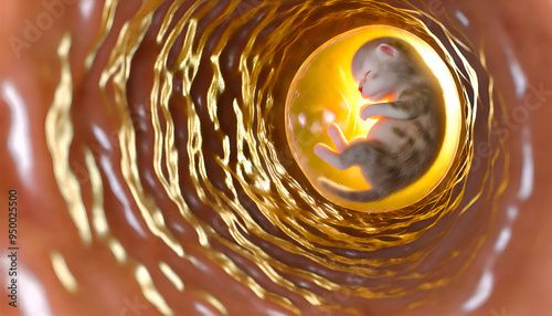 Illustration of a baby cat in embryo. Embryoid Baby. Cat in tummy. 
