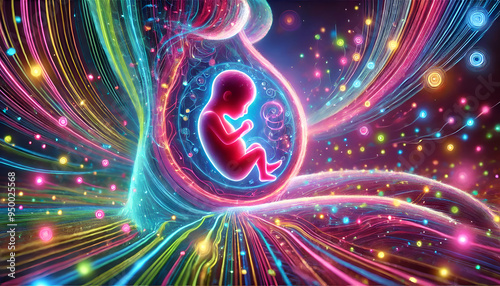 3D rendered illustration of a baby in embryo. Embryoid Baby. Baby in tummy. 
 photo