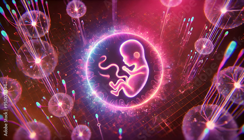 3D rendered illustration of a baby in embryo. Embryoid Baby. Baby in tummy. 
