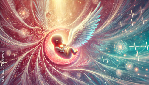 3D rendered illustration of a baby in embryo. Embryoid Baby. Baby in tummy. 

