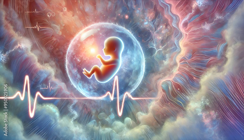 3D rendered illustration of a baby in embryo. Embryoid Baby. Baby in tummy. 
