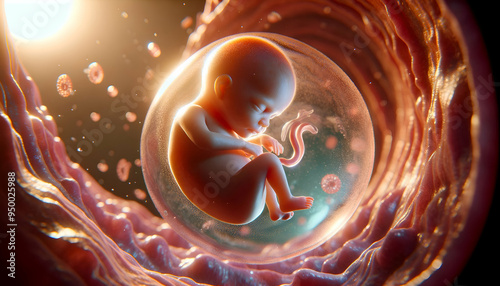 3D rendered illustration of a baby in embryo. Embryoid Baby. Baby in tummy. 
