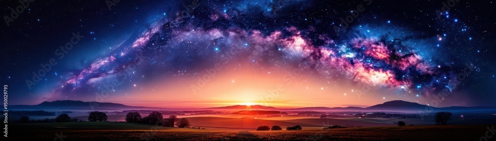 Starry night sky over a landscape, serene and vast, Nature, Cool blues, Photograph, Celestial wonder Starry night sky over a landscape, serene and vast, Nature, Cool blues, Photograph, Celestial wonder