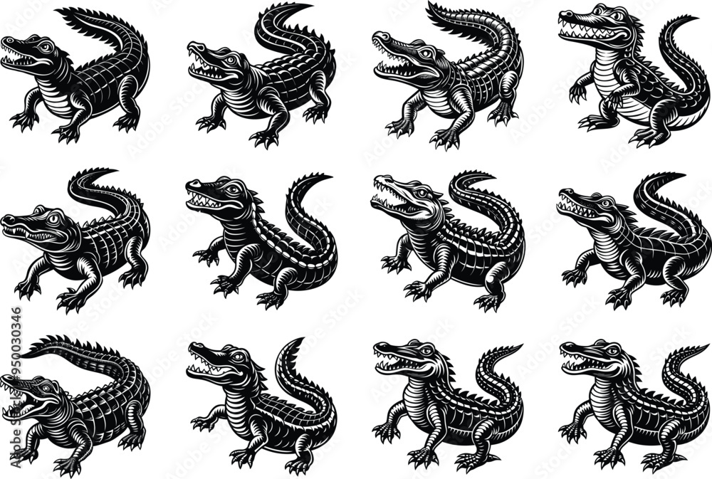Silhouette of alligator tattoo flat vector illustration crocodile dinosaur reptile with white background. Silhouette of alligator tattoo flat vector illustration crocodile dinosaur reptile with white background.