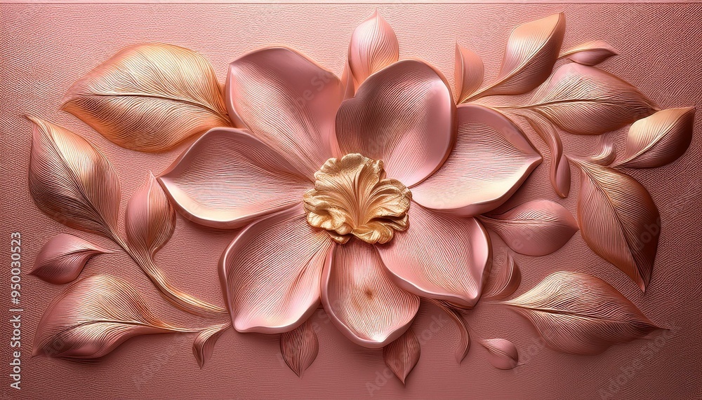 A rose gold stucco relief featuring classic petals A rose gold stucco relief featuring classic petals