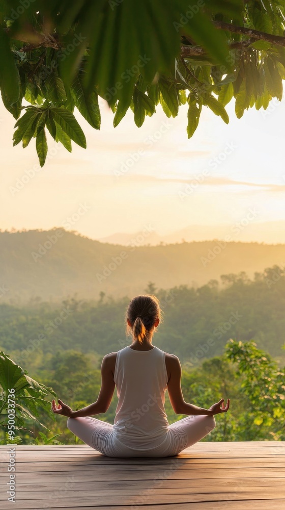 A person practicing yoga in a serene outdoor setting at sunrise, surrounded by lush greenery, capturing the calm and focus of the moment A person practicing yoga in a serene outdoor setting at sunrise, surrounded by lush greenery, capturing the calm and focus of the moment