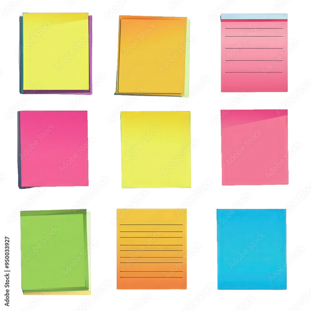 Colorful sticky notes arranged in a grid, perfect for reminders, notes, and organization. Ideal for office or home use.