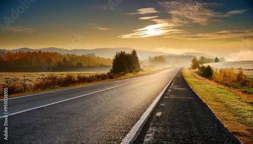 Asphalt road on early autumnal morning