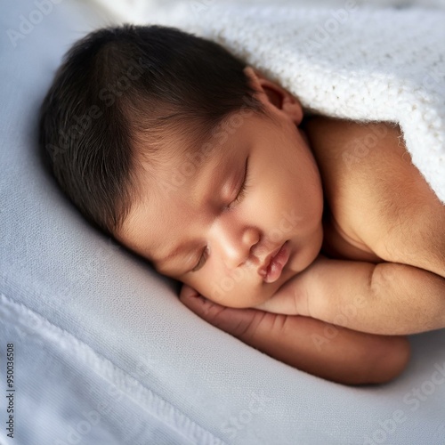 Baby sleeping covered with soft white blanket