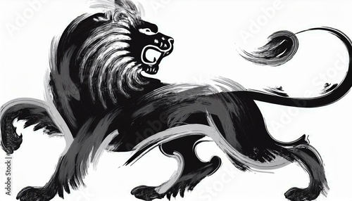 Black and gray Chinese brush stroke calligraphy drawing inking of a lion