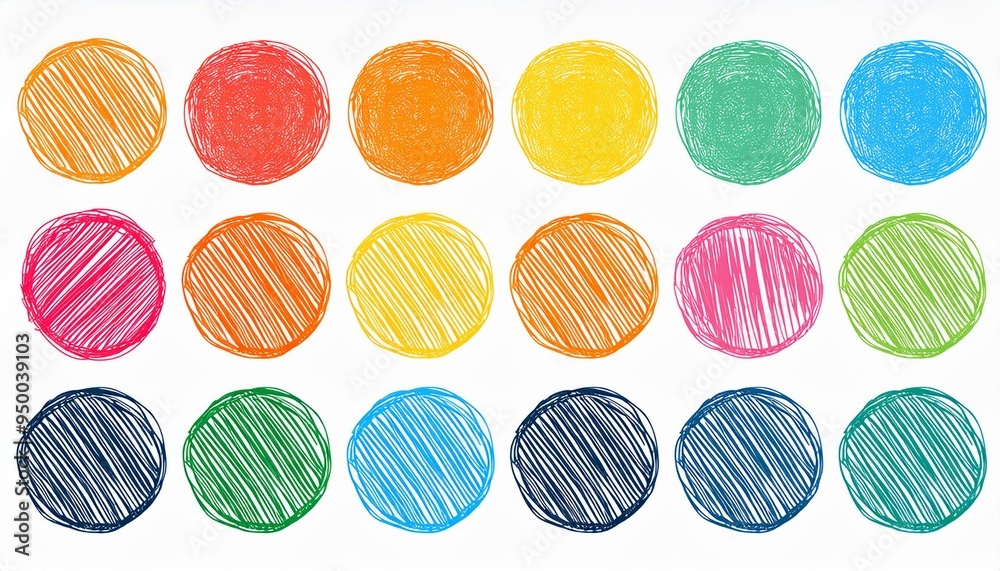 Children coloring crayon brush stroke frame with scribbled effect. Scribble hand drawn grunge doodle color circle set. Modern illustration. Children coloring crayon brush stroke frame with scribbled effect. Scribble hand drawn grunge doodle color circle set. Modern illustration.